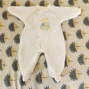 Little Me Vtg Bear Applique Quilted Footie Sleeper Medium Made In USA 3-6 Mo